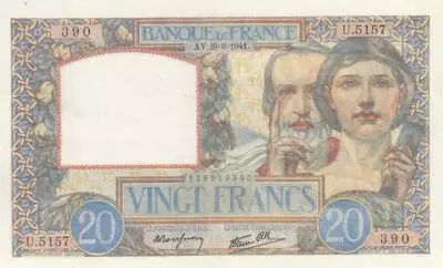 Francia 20 Francs - Science and Industry -  28-08-1941 - Serial U.5157
