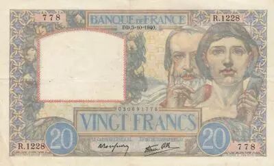 Francia 20 Francs - Science and work - 03-10-1940 - Serial R.1228