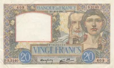 Francia 20 Francs - Science and work - 20-02-1941 - Serial S.3140