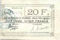 Francia 20 Francs Aniche City - 1915