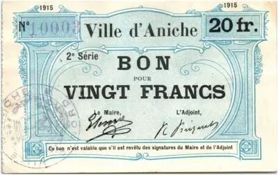 Francia 20 Francs Aniche City - 1915