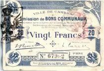 Francia 20 Francs Cambrai City - 1914