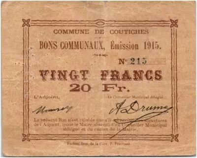 Francia 20 Francs Coutiches City - 1915