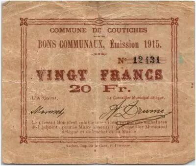 Francia 20 Francs Coutiches City - 1915