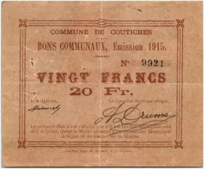 Francia 20 Francs Coutiches City - 1915