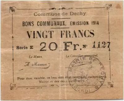 Francia 20 Francs Dechy City - 1914