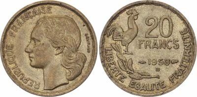 Francia 20 Francs Guiraud - 1950 - 3 sickles