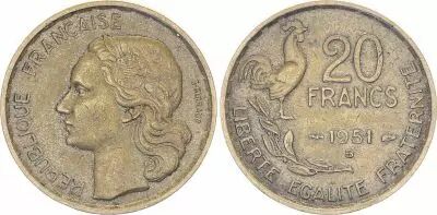 Francia 20 Francs Guiraud - 1950 - 4 sickles