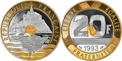 Francia 20 Francs Mont Saint-Michel - 1993 - Proof