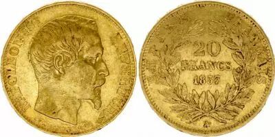 Francia 20 Francs Napoleon III - Head right - 1857 A