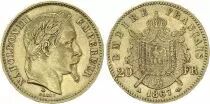 Francia 20 Francs Napoleon III - Laureate Head - 1867 A Paris Gold