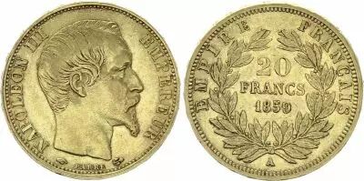 Francia 20 Francs Napoleon III Empereur 1859 A Paris - Gold