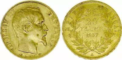 Francia 20 Francs Napoleon III Laureate head - 1857 A Paris - Gold
