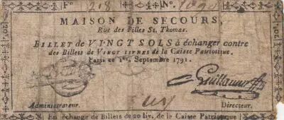 Francia 20 sols - Emergency home, rue des filles St. Thomas - 01-09-1791 - Numbers 1090