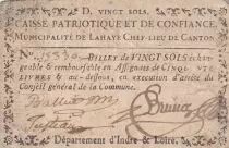 Francia 20 Sols - Indre et Loire - Caisse Patriotique municipalit&eacute; de Lahaye - 1792 - sur carte &agrave; jouer