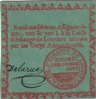 Francia 20 Sous - Eure - Caisse d\'�change de Louviers - 1792