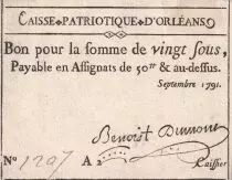 Francia 20 Sous - Loiret - Caisse patriotique Orl&eacute;ans - Septembre 1791