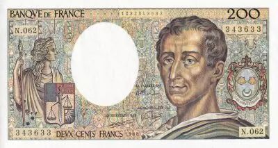 Francia 200 Francs - Montesquieu - 1988 - Serial N.062 - P.155