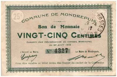 Francia 25 cent. Mondrepuis City - 1915