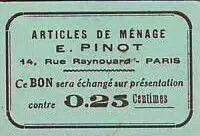 Francia 25 cent. Paris Articles de m&eacute;nage E PINOT