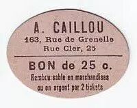 Francia 25 cent. Paris Epicerie Vins A CAILLOU