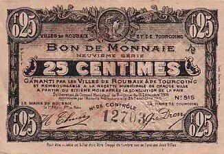 Francia 25 cent. Roubaix-Tourcoing - 16/12/1916