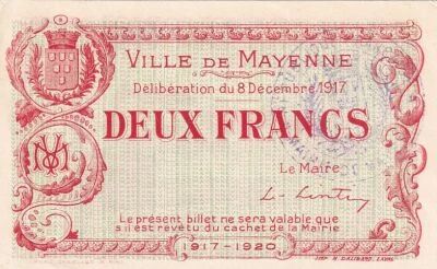 Francia 25 Centimes - City -  Mayenne - 08-12-1917