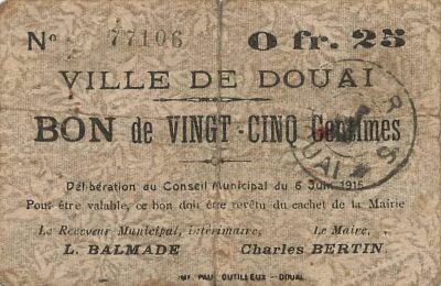 Francia 25 Centimes - City of Douai - 06-06-1915