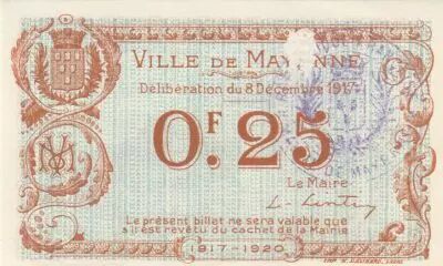 Francia 25 Centimes - Mayenne City - 08-12-1917