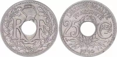 Francia 25 Centimes,  Monogram RF - 1914 - AU