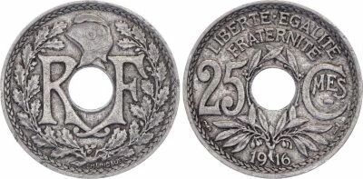 Francia 25 Centimes,  Monogram RF - 1916 - AU
