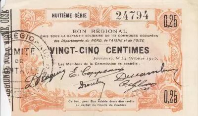 Francia 25 Centimes Fourmies City - 1915