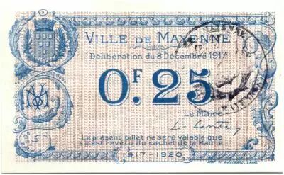 Francia 25 Centimes Mayenne City - 1917