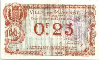 Francia 25 Centimes Mayenne City - 1917