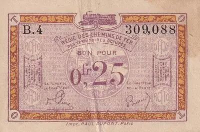 Francia 25 Centimes Regie des chemins de Fer - 1923 - Serial B.4 - F to VF - R.3
