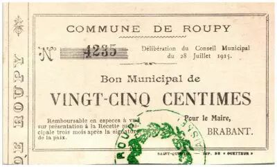 Francia 25 Centimes Roupy City - 1915
