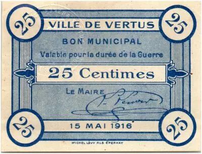 Francia 25 Centimes Vertus City - 1916