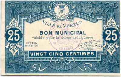 Francia 25 Centimes Vertus City - 1917