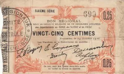 Francia 25 Cents - Fourmies - Regional Coupon  - 24-10-1915 - Sixth serial