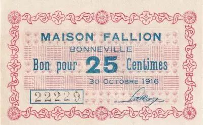 Francia 25 Cents - Maison Fallion - Bonneville - 1916 - P.74-13