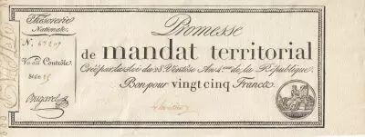 Francia 25 francs - Territorial mandate - serial 15 - Num 63207 - 1796