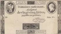 Francia 25 Livres - Fake from Quiberon - Louis XVI - 16-12-1791 - Sign. A. Jame - Serial 852