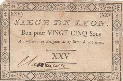 Francia 25 Livres - Siege of Lyon - 19-09-1793 - Watermark of Lyon