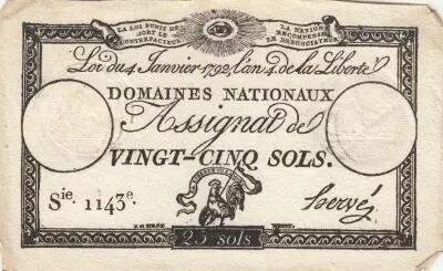 Francia 25 Sols - Rooster - 04-01-1792 - Sign. Herv� - Serial 1143