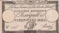 Francia 25 Sols - Rooster and eye  - 04-01-1792 - Sign. Herv&eacute; - Serial 1241 - L.150