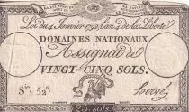 Francia 25 Sols - Rooster and eye  - 04-01-1792 - Sign. Herv&eacute; - Serial 20 - P A.55