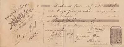Francia 28 francs - Bank cheque receipt - Grocery store - 1899