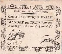 Francia 3 Livres - Bouches du Rh&ocirc;ne - Arles - 27-03-1792