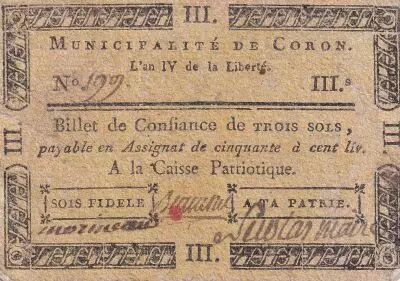 Francia 3 Sols - Maine et Loire - Municipalit� de Coron - 1792