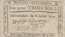 Francia 3 sols - Sarthe - Mamers\'s municipality - R4 on Kolsky - 06-07-1792